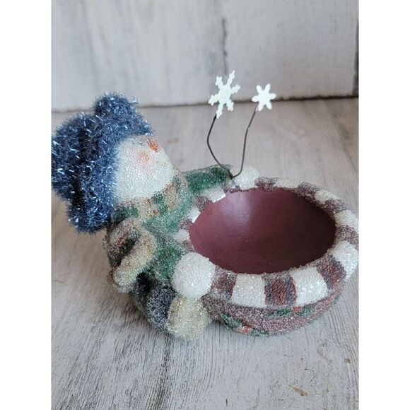 Snowman peppermint snowflake tea light mini candle holder Xmas glitter - Picture 7 of 7